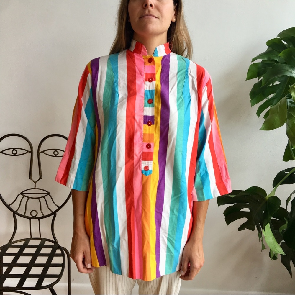 Vintage Catherine Ogust rainbow stripe blouse